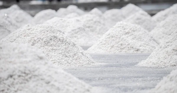 Meersalzfarm Salzhaufen Rohstoff Von Industriellem Salz Natriumchlorid Mineral Verdunstung Und — Stockfoto