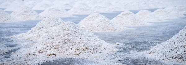 Meersalzfarm Salzhaufen Rohstoff Von Industriellem Salz Natriumchlorid Mineral Verdunstung Und — Stockfoto