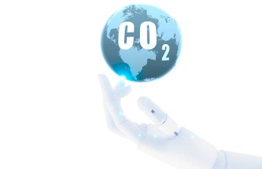 Robotik el CO2 'yi küresel ölçekte yakalar. Gelişmiş karbon yakalama ve depolama teknolojisi. Sera gazlarını azaltıyorum. İklim değişikliği ve çevresel sürdürülebilirlik sorunları. CO2 yakalama yeniliği.