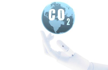 Robotik el CO2 'yi küresel ölçekte yakalar. Gelişmiş karbon yakalama ve depolama teknolojisi. Sera gazlarını azaltıyorum. İklim değişikliği ve çevresel sürdürülebilirlik sorunları. CO2 yakalama yeniliği.