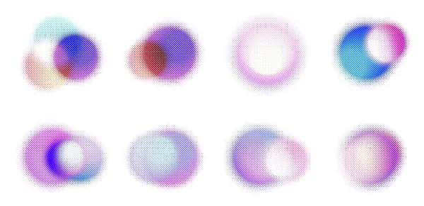 一组彩色抽象的矢量模糊的半色调圆 带有模糊的明亮的梯度点 屏幕打印光栅 流行艺术 用圆点分隔模板 闪烁其词 — 图库矢量图片