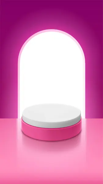 Цилиндрическая Платформа Презентации Продукта Продукта Розовой Стене Арочным Окном Векторный Стоковая Иллюстрация