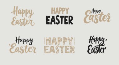 Zarif Mutlu Paskalya tipografi tasarımları koleksiyonu. Farklı sanatsal tarzlarda el yazmaları, tebrik kartları ve dekorasyonlar için ideal.. 
