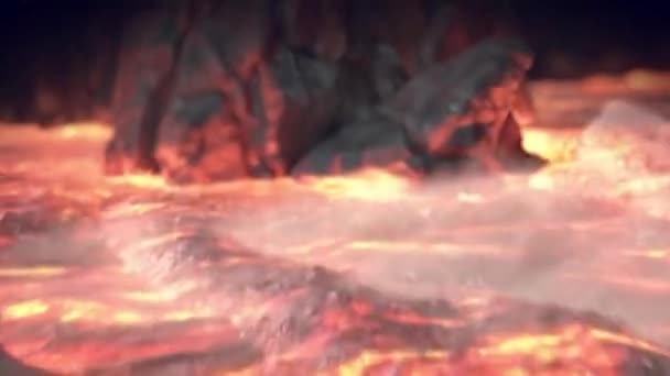 Der Drache Sitzt Auf Einem Vulkan Und Atmet Feuer — Stockvideo