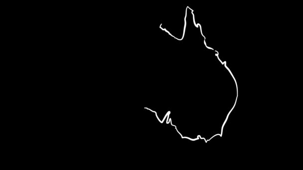 オーストラリアの地図は黒い背景に白い塗料でグラフィカルに描かれています — ストック動画