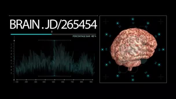 黑色背景下旋转脑的霓虹灯脑的医学检查 — 图库视频影像