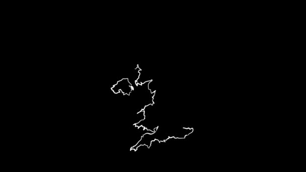 Den Brittiska Kartan Grafiskt Ritad Svart Bakgrund — Stockvideo