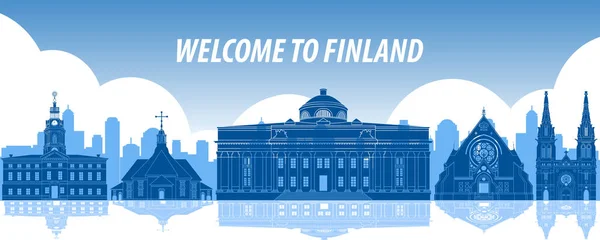 Finland Beroemde Bezienswaardigheden Door Silhouet Stijl — Stockvector