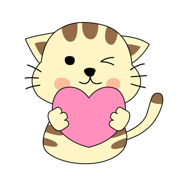 Clipart Cartoon Version Cat Holding Heart — Stock Vector