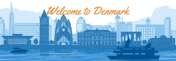 Denemarken Beroemde Oriëntatiepunt Met Blauwe Witte Kleur — Stockvector