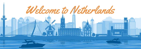 Nederland Beroemde Oriëntatiepunt Met Blauw Wit Design — Stockvector