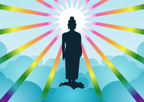 Señor Buddha Con Luz Nube Hacia Atrás Significa Comenzar Esperanza — Vector de stock