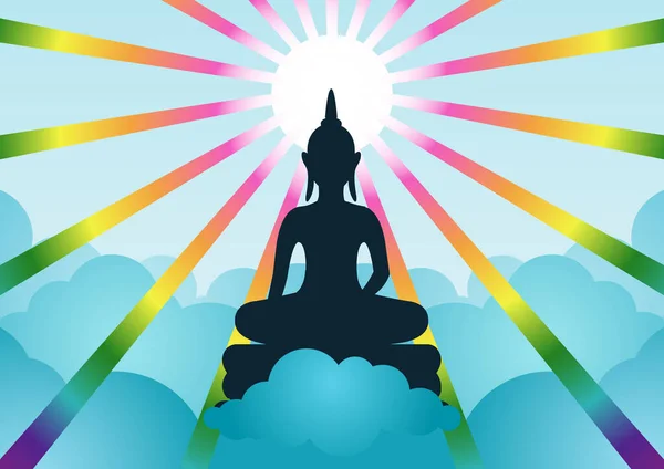Señor Buddha Con Luz Nube Hacia Atrás Significa Comenzar Esperanza — Archivo Imágenes Vectoriales