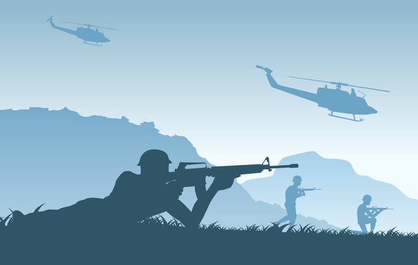Дизайн силуэта лежащего солдата, готового стрелять по линиям фронта