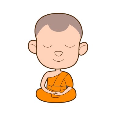 Tatlı ve sevimli keşiş çizgi filmi meditasyon yapıyor.