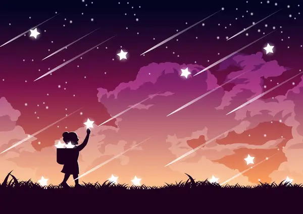 stock vector Silhouette design of girl is keeping stars that mean ambition