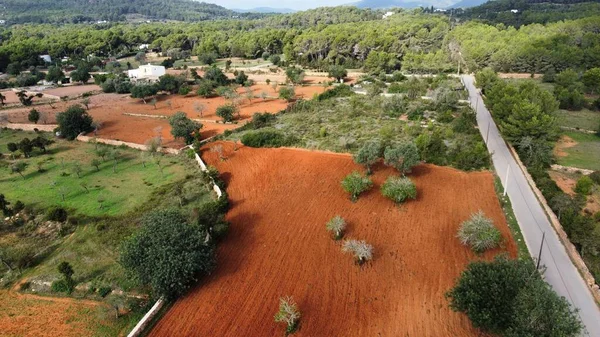 Drone Skott Ett Brunt Färgat Landskap Ibiza Spanien — Stockfoto