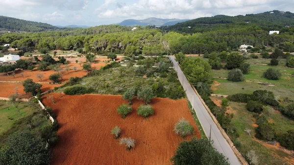 Tembakan Drone Dari Lanskap Berwarna Coklat Ibiza Spanyol — Stok Foto
