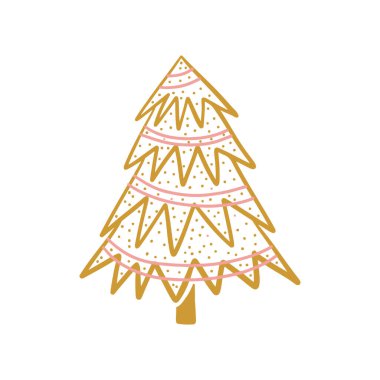 El çizimi Noel ağacı. Modern boho altın kaprisli karalama çizimi. 