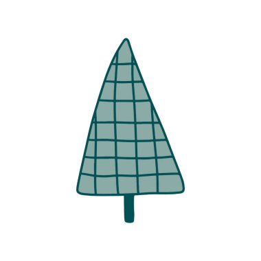 Yıldızlı el çizimi Noel ağacı. Modern boho kaprisli karalama çizimi. 