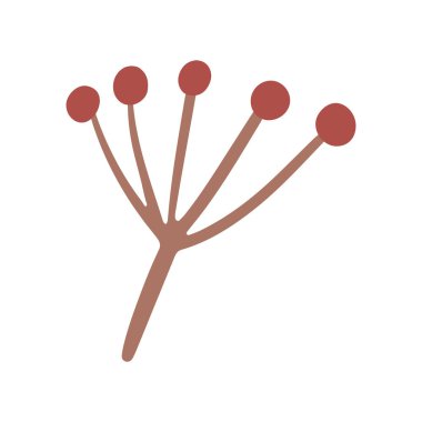 Vector flat cartoon style holly tree, berries on branch. Isolated illustration. Christmas cards, banners of presentation decoration design symbol. Vector illustration