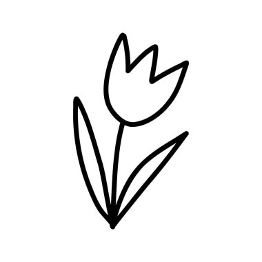 Doodle tulip black outline on a white background. Plant forest flower