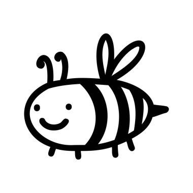 El çizimi uçan bal arısı ikonu beyaz arka planda izole edilmiş. Vektör illüstrasyonu sevimli karakter. Kart, şablon, ağ, broşür için tasarım