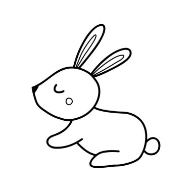 Beyaz arkaplanda el çizimi siyah, paskalya tavşanı karakteri