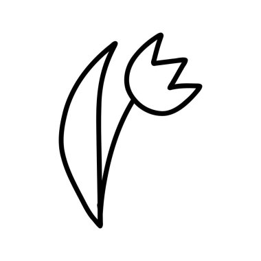Doodle tulip black outline on a white background. Plant forest flower