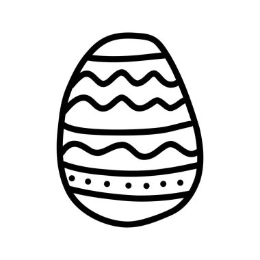 Black doodle egg icon with ornament for Easter holidays design isolated on white background.