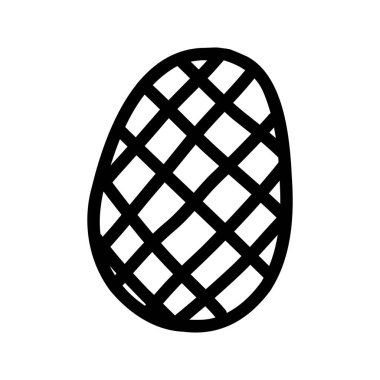 Black doodle egg icon with ornament for Easter holidays design isolated on white background.