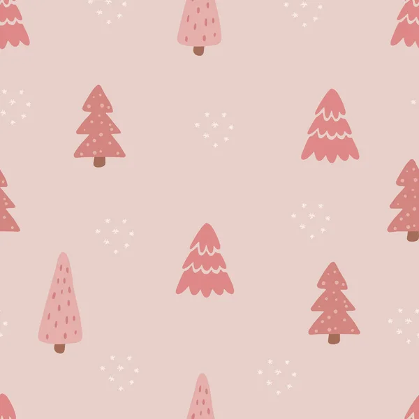 Naadloos Patroon Met Kerstbomen Vakantie Moderne Boho Achtergrond Vectorillustratie — Stockvector