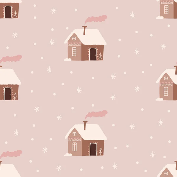 Nettes Wintermuster Mit Häusern Kindlichem Boho Hintergrund Vektorillustration — Stockvektor