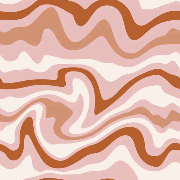 1970 Wavy Swirl Seamless Pattern Pink Brown Colors Hand Drawn — Stock Vector