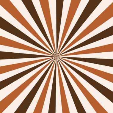 Retro yıldız patlaması veya güneş patlaması arkaplan vektör deseni, dalgalı spiral çizgili bir dizaynda koyu ve açık kahverengiden oluşan klasik renk paleti ile