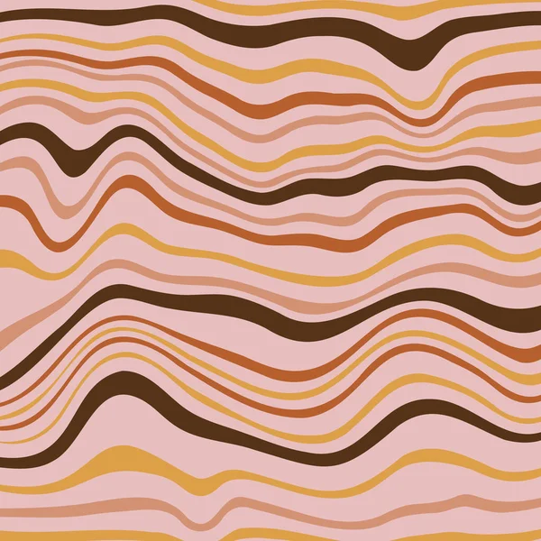 1970 Wavy Swirl Background Pattern Pink Brown Colors Hand Drawn — Stock Vector