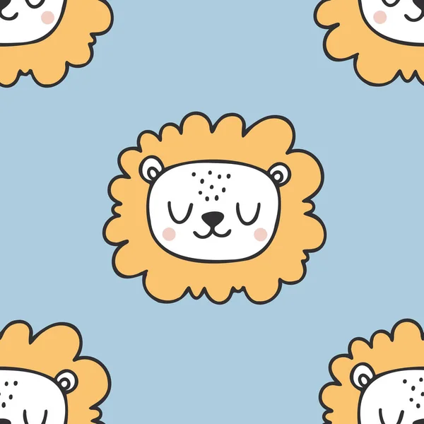 かわいいライオンのシームレスなパターン 漫画手描きベクトルプリントのための子供 — ストックベクタ