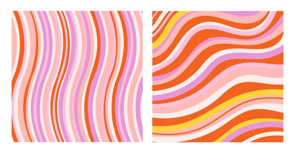 Retro Groovy Colorful Abstract Art Template Set Vector — Stock Vector