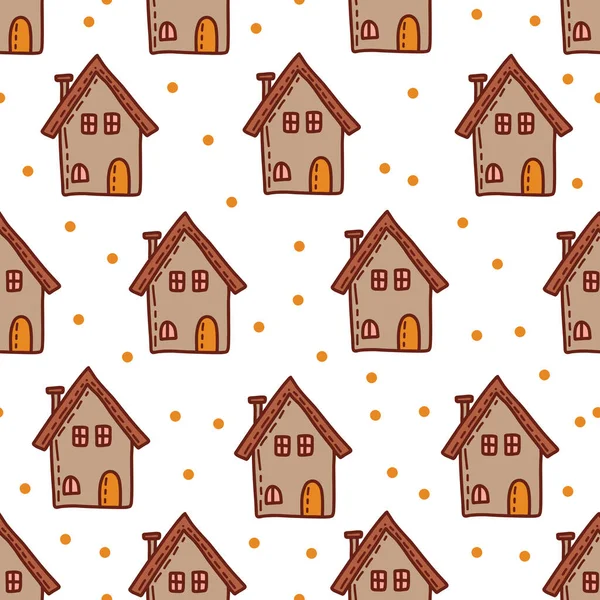 可爱房子的冬季无缝图案 现代Boho简单平面矢量图解 — 图库矢量图片