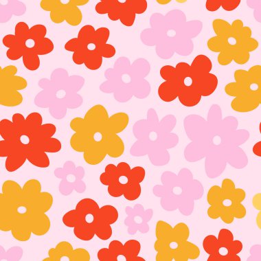 70 'li yılların çiçek desenli ve harika papatya çiçekleri. Retro çiçekli naif vektör tasarımı. 60 'ların, 70' lerin, 80 'lerin tarzı