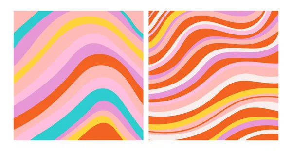 Retro Groovy Colorful Abstract Art Template Set Vector — Stock Vector