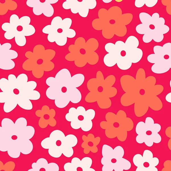 Floral Σχέδιο Στο Στυλ Της Δεκαετίας Του Groovy Μαργαρίτα Λουλούδια — Διανυσματικό Αρχείο