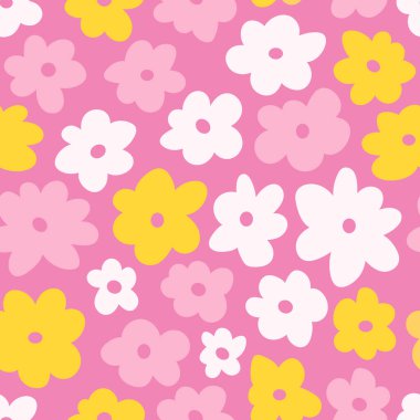 70 'li yılların çiçek desenli ve harika papatya çiçekleri. Retro çiçekli naif vektör tasarımı. 60 'ların, 70' lerin, 80 'lerin tarzı