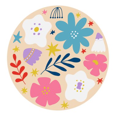 Modern çiçek posteri. Çiçeklerle yazdır. Soyut bir tablo. Kapaklar için renkli sanat. Vektör illüstrasyonu.