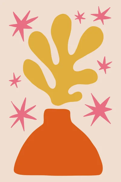 Abstrakcyjny Plakat Kwiatowy Inspirowany Matisse Modna Botaniczna Sztuka Ścienna Kwiatowym — Wektor stockowy