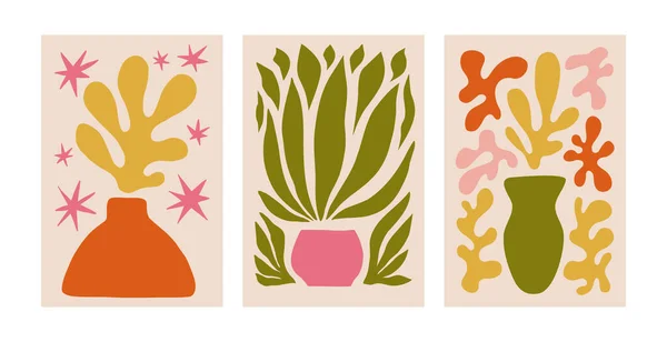 Absztrakt Virágplakátok Matisse Ihlette Trendi Botanikus Fali Művészet Virágos Kivágott — Stock Vector
