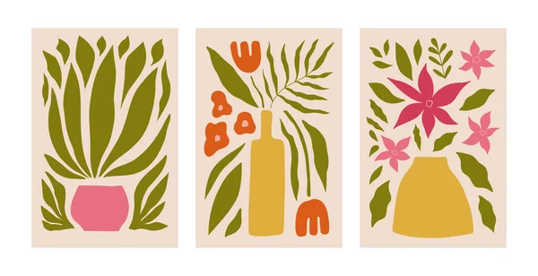 Soyut Çiçek Posterleri Pastel Renklerde Çiçek Desenli Modaya Uygun Botanik — Stok Vektör