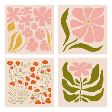 Çiçekli buketler. İç boyama. Kapaklar için renkli çiçek çizimleri ve resimler. Vektör illüstrasyonu.