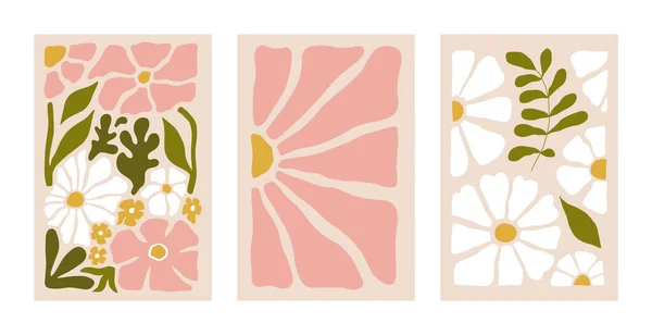 Αφηρημένες Αφίσες Λουλουδιών Μοντέρνο Μοντέρνο Στυλ Matisse Minimal Χειροποίητο Σχέδιο — Διανυσματικό Αρχείο