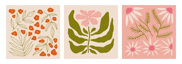 Αφηρημένες Αφίσες Λουλουδιών Μοντέρνα Βοτανική Τέχνη Τοίχου Floral Σχέδιο Παστέλ — Διανυσματικό Αρχείο